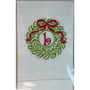 Mud Pie Christmas Holiday initial towel embroidered monogram B wreath red green